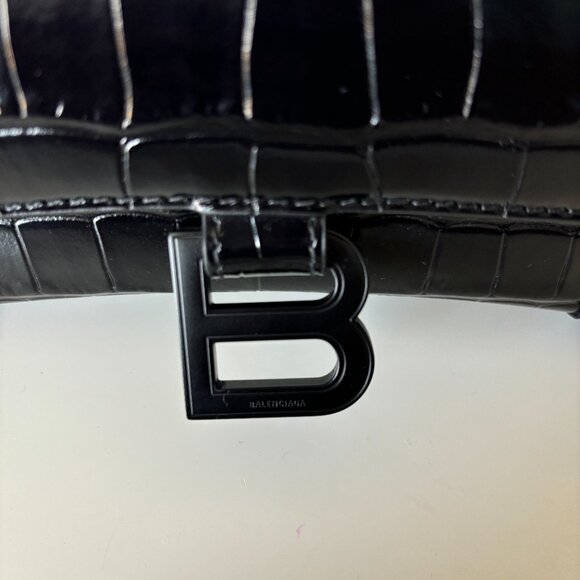 WOMEN'S HOURGLASS XS HANDBAG CROCODILE EMBOSSED IN BLACK - Picture 3 of 7